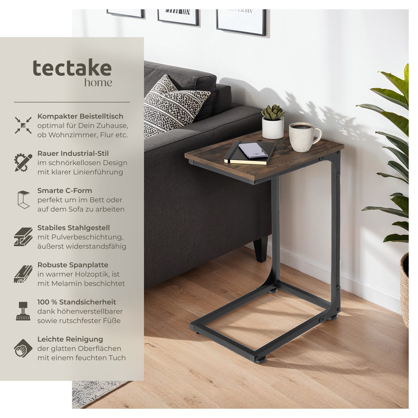 tectake Beistelltisch Erie (1-St., 1 tlg), Schlanker Beistelltisch im minim günstig online kaufen