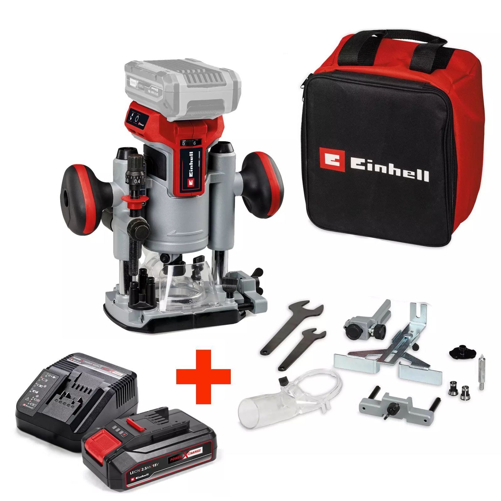 Einhell Oberfräse Einhell Akku-Oberfräse TP-RO 18 Set Li BL + 2,5 Ah Akku Starterkit, (Set)