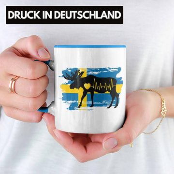 Trendation Tasse Trendation - Schweden Elch Herzschlag Tasse Geschenk für Schweden-Fans