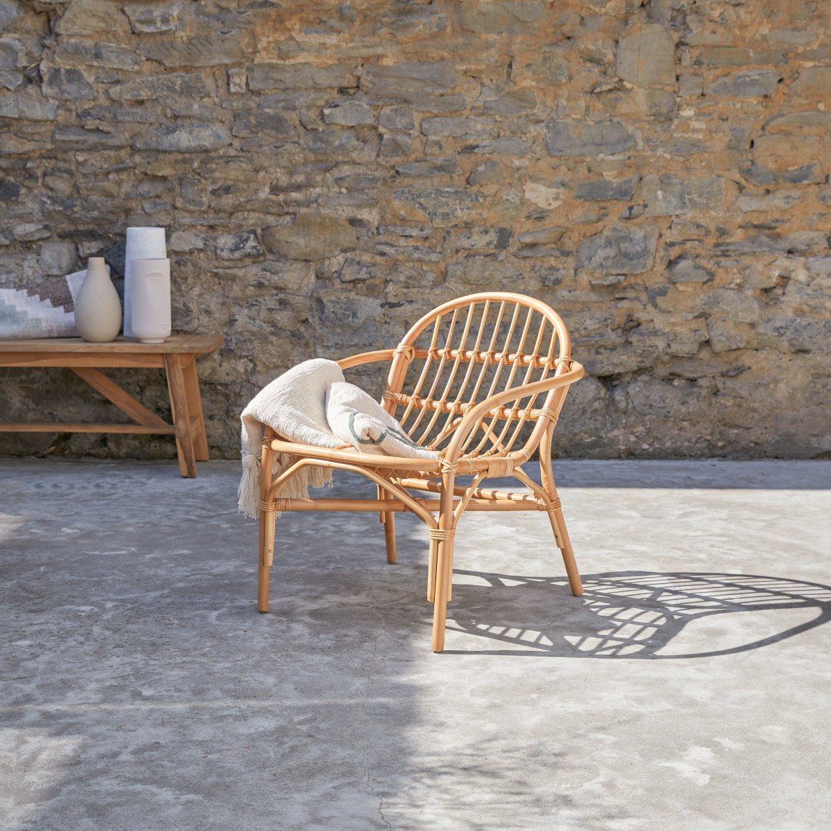 Tikamoon Gartenlounge-Set Outdoor Rattanstuhl naturfarben Rattansitz Sessel Tikamoon Stuhl Sesse, (1-tlg)