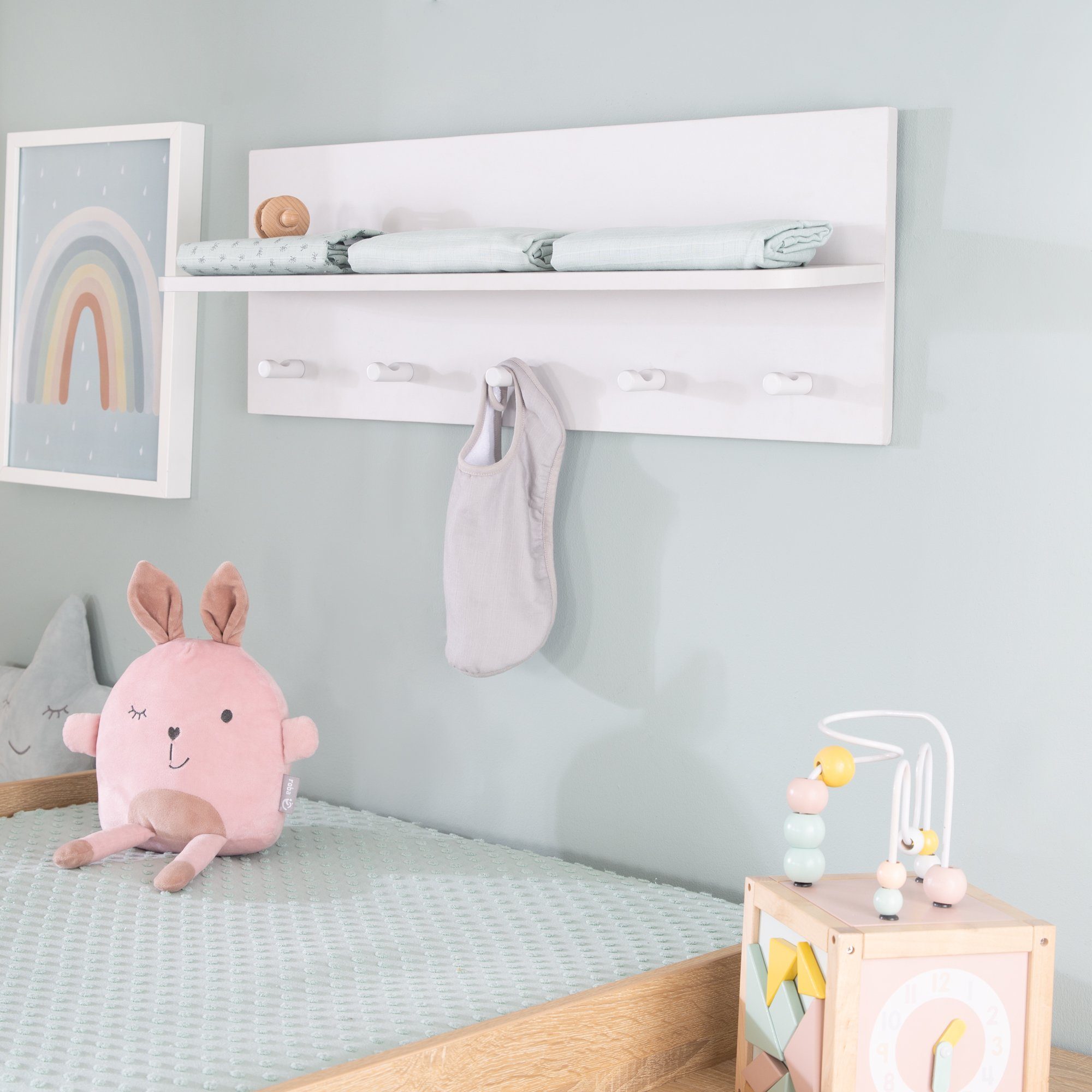 roba® Wandgarderobe Wandregal, in Lichtgrau oder weiß, Wandregal mit Ablage, 5 Haken