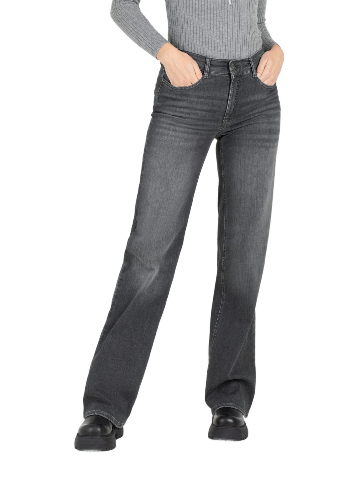 MAC 5-Pocket-Jeans grau, Casual, Baumwolle, Unifarben, Weit, Mittel
