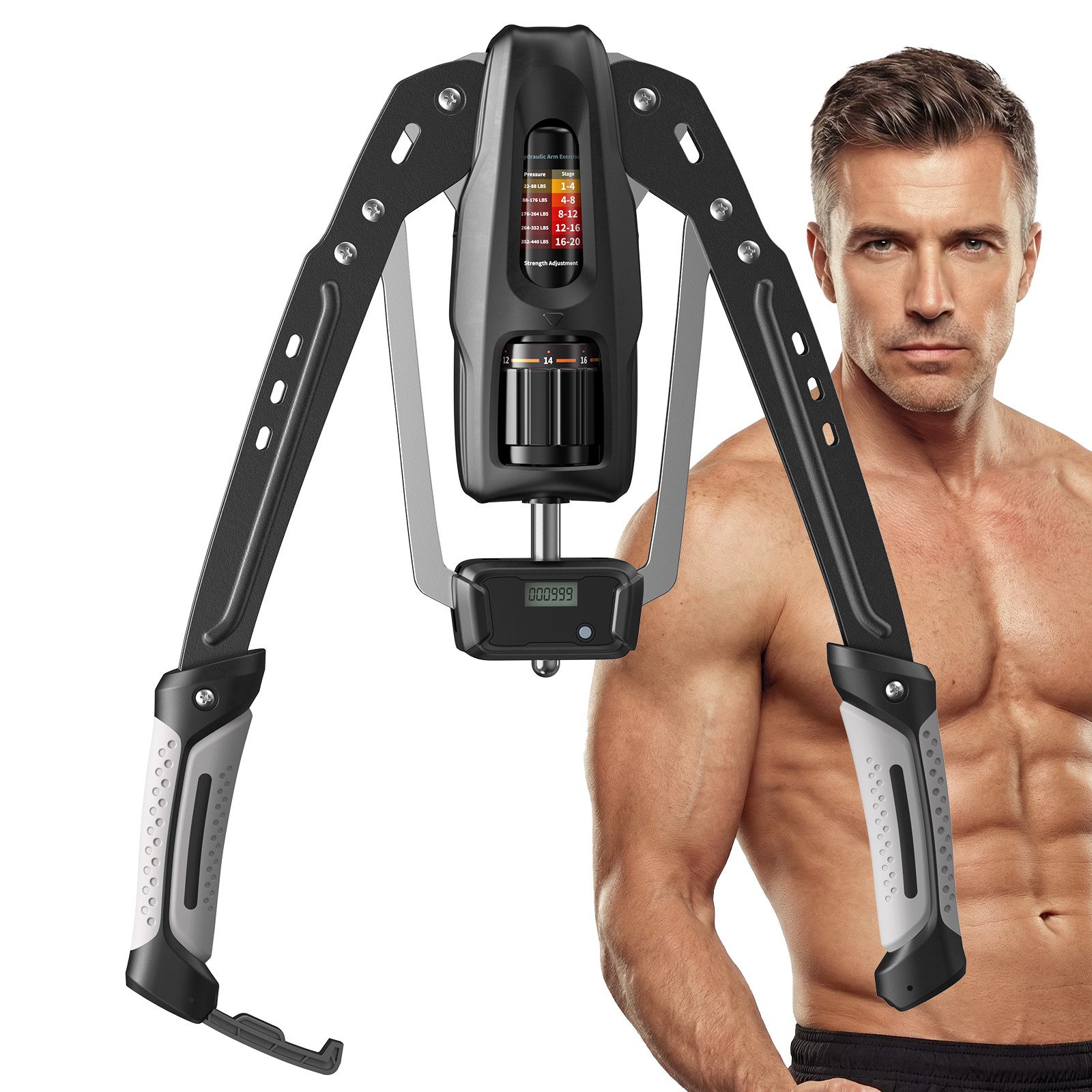 MERACH Handmuskeltrainer Armtrainer Twister Hydraulisch Verstellbar 10-200 kg Brusttrainer (Oberkörper Fitnessgerät für Zuhause, 1-St., Stufenloser Hydraulik-Widerstand für Effektives Training), Intensiver Muskelaufbau für Arme, Brust & Schultern