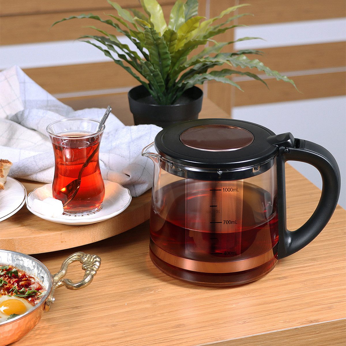 ANY MORNING Wasserkocher Any Morning Edelstahl-Teekocher – 2 l Wasserkocher mit Glaskanne & LED