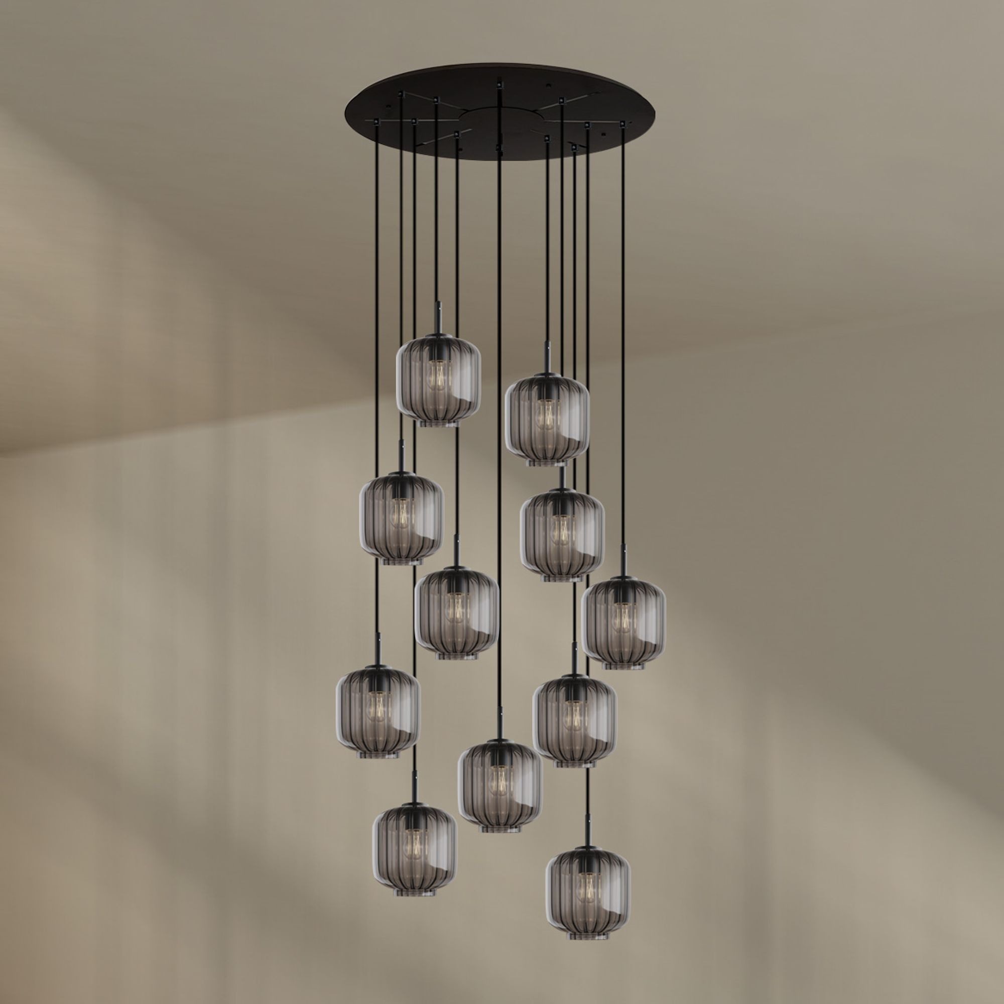 s.luce Pendelleuchte Velo Galerieleuchte 12-flg Ø 80cm Baldachin Ø 20cm Rauch