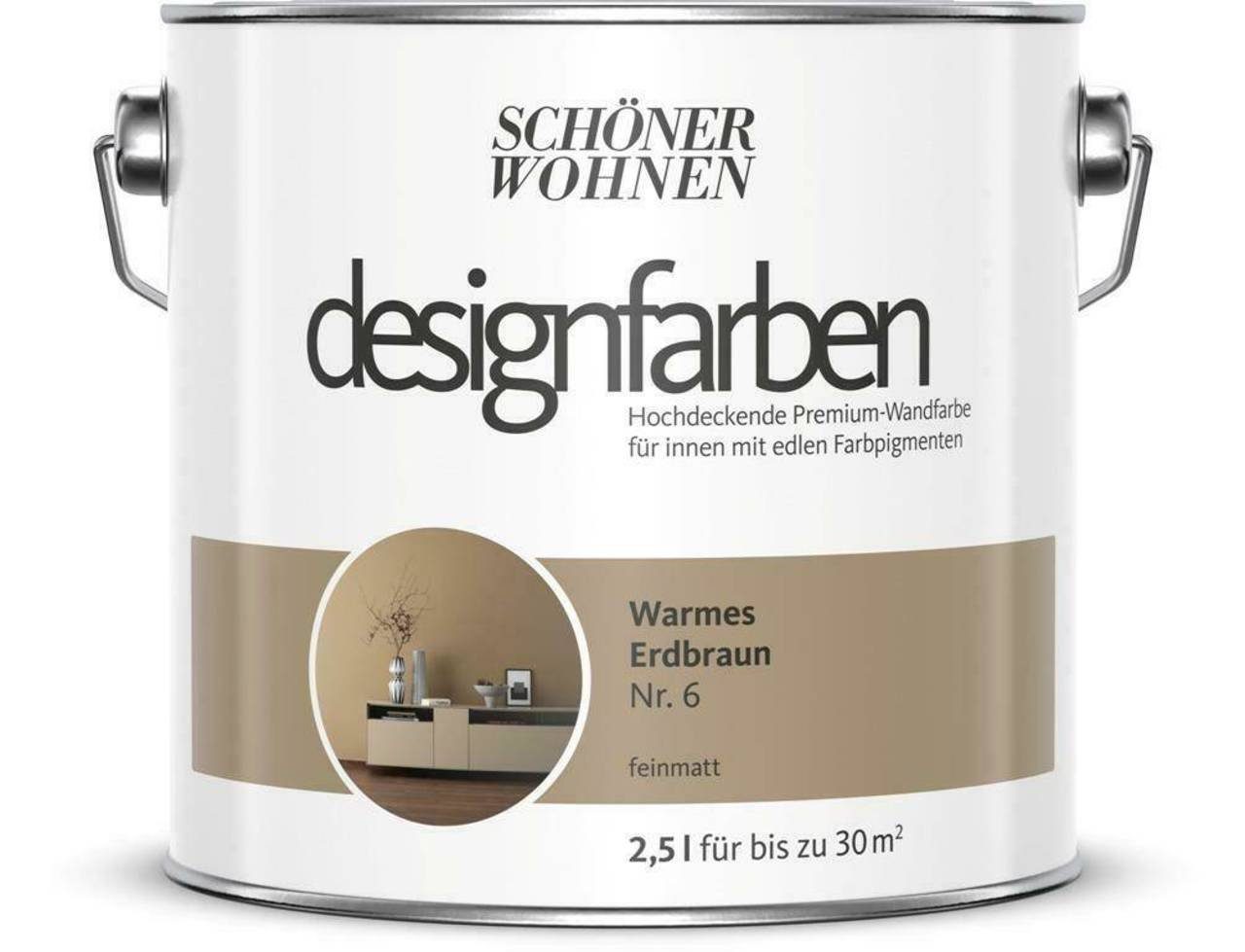 SCHÖNER WOHNEN FARBE Wand- und Deckenfarbe Warmes Erdbraun Nr. 6, Tropf- und spritzgehemmt, Konservierungsmittelfrei