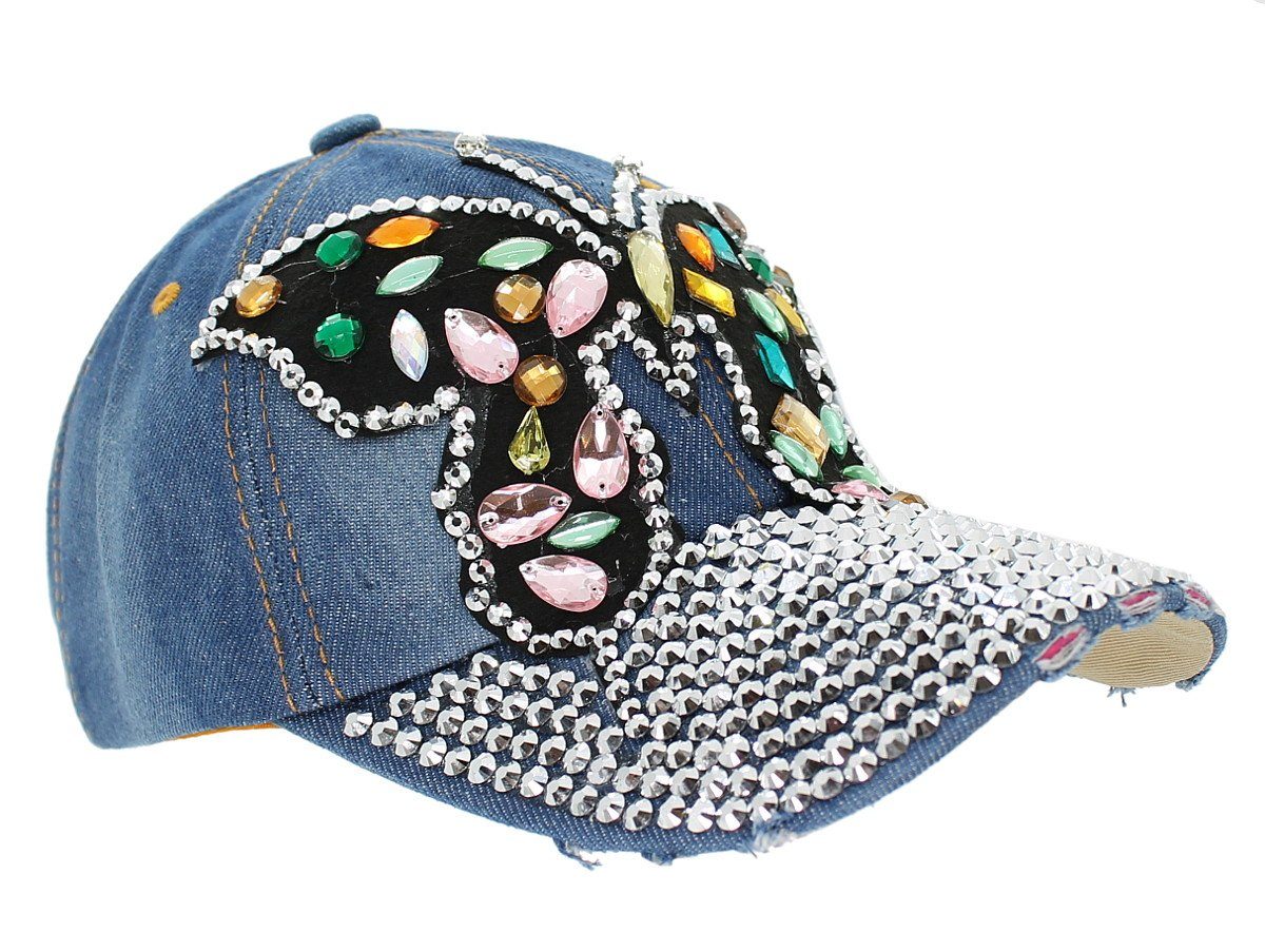 Baseball Cap Damen Jeans Baseball Cap Mütze Kappe mit Glitzer Basecap mit Strass