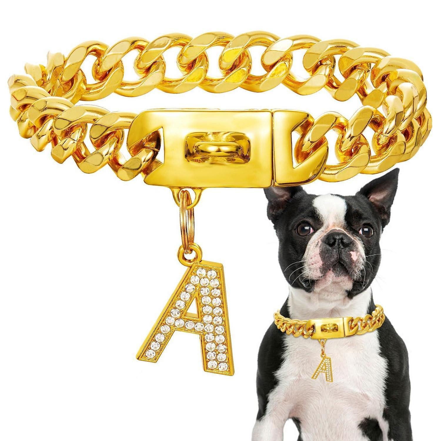 LuxusKollektion Hunde-Halsband Hundehalsband Gold 19mm 50cm, Metall