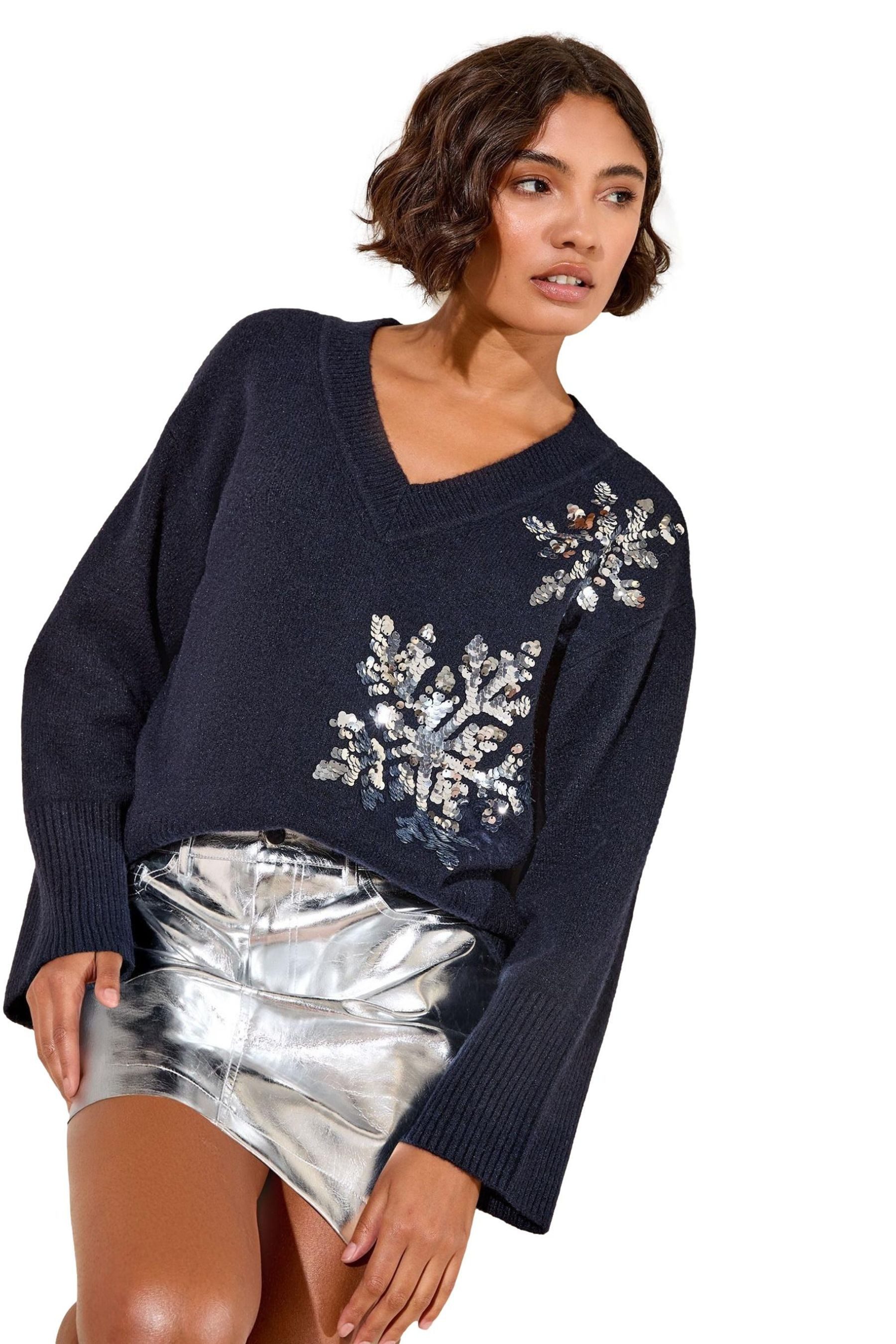 Friends Like These V-Ausschnitt-Pullover Friends Like These Pullover mit Pailletten (1-tlg)