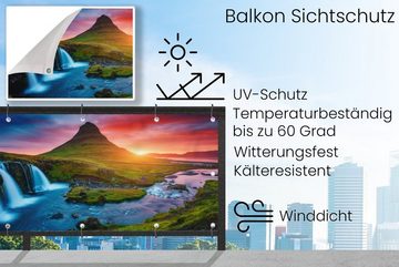 MuchoWow Balkonsichtschutz Wasserfall - Berg - Moos - Sonnenuntergang - Natur (1-St) Balkonbanner, Sichtschutz für den Balkon, Robustes und wetterfest