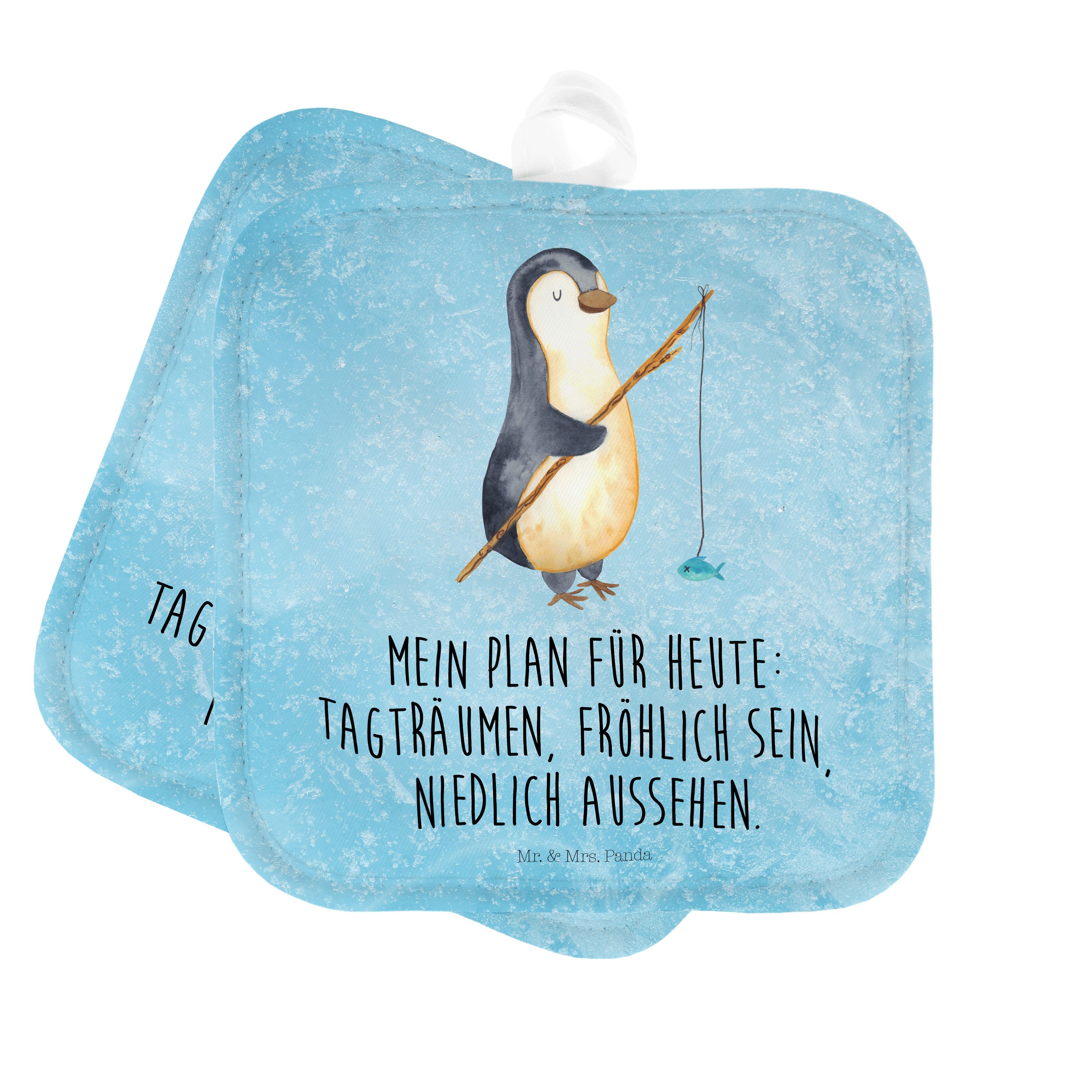Mr. & Mrs. Panda Topflappen Pinguin Angler - Eisblau - Geschenk, Neustart, Ofenhandschuh, Topflap, (1-tlg)