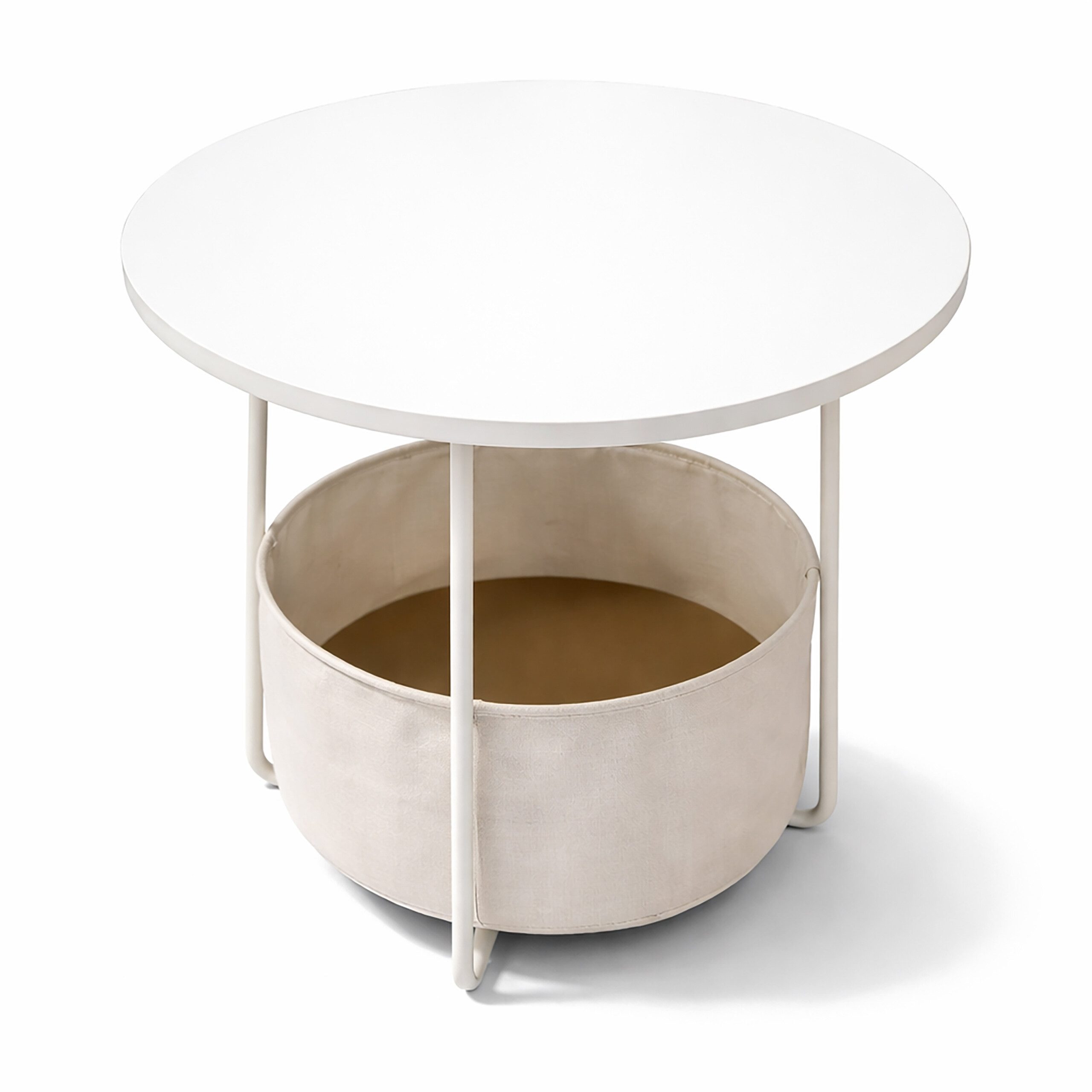 relaxdays Beistelltisch Runder Beistelltisch mit Korb (1-St), Naturbeige-Cremeweiß