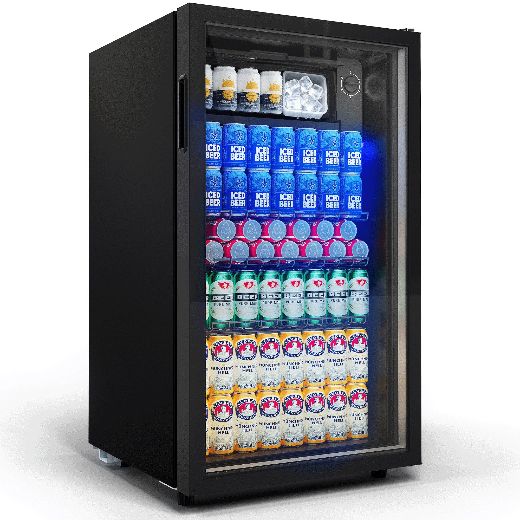 HOMALL Getränkekühlschrank 85L Getränkekühlschrank mit glastür,LED-Beleuchtung, Leiser BC-98, 79 cm hoch, 44.5 cm breit, Flaschenhalterung für Soda/Bier/Wine,für Zuhause, Mini-Bar und Büro