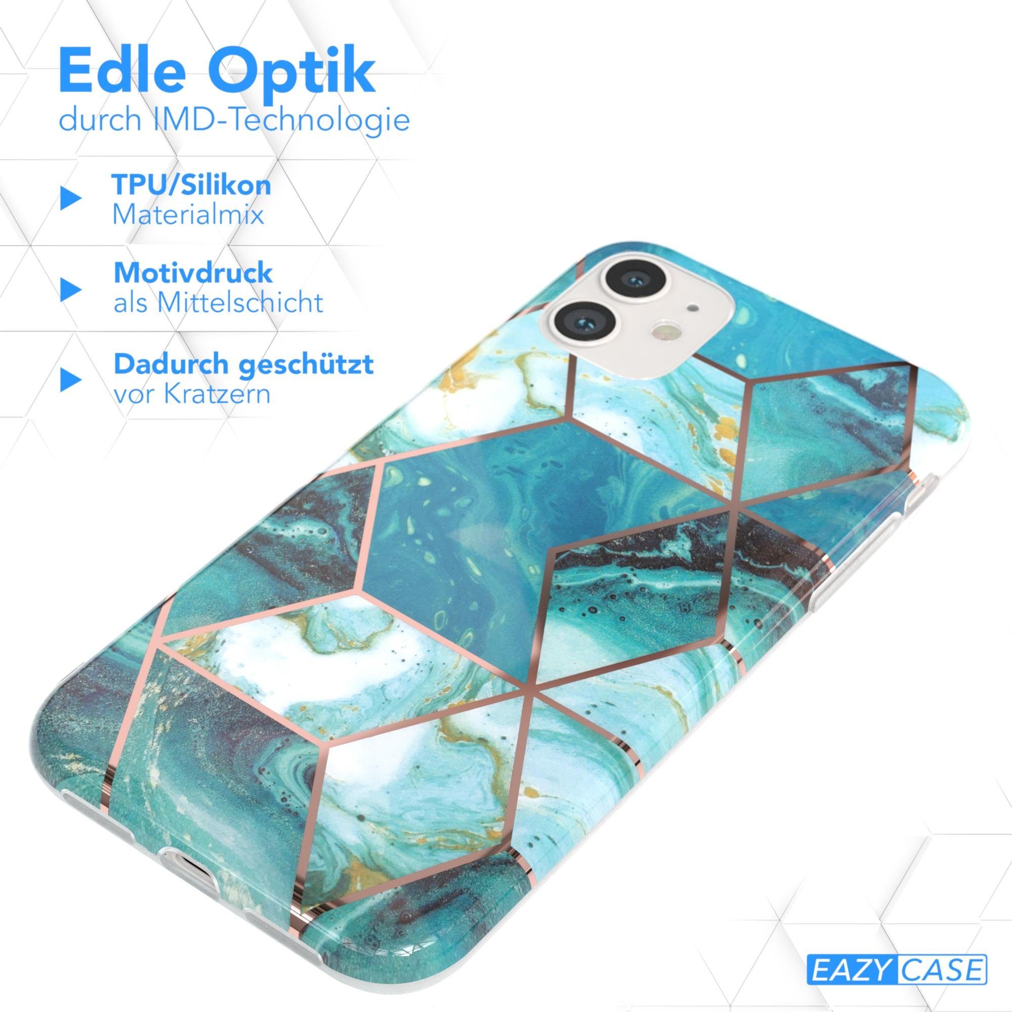 EAZY CASE Handyhülle IMD Motiv Cover für Apple iPhone 11 6,1 Zoll, Etui Silikonhülle Dünn Design Ultra Case kratzfest Marmor Blau Grün