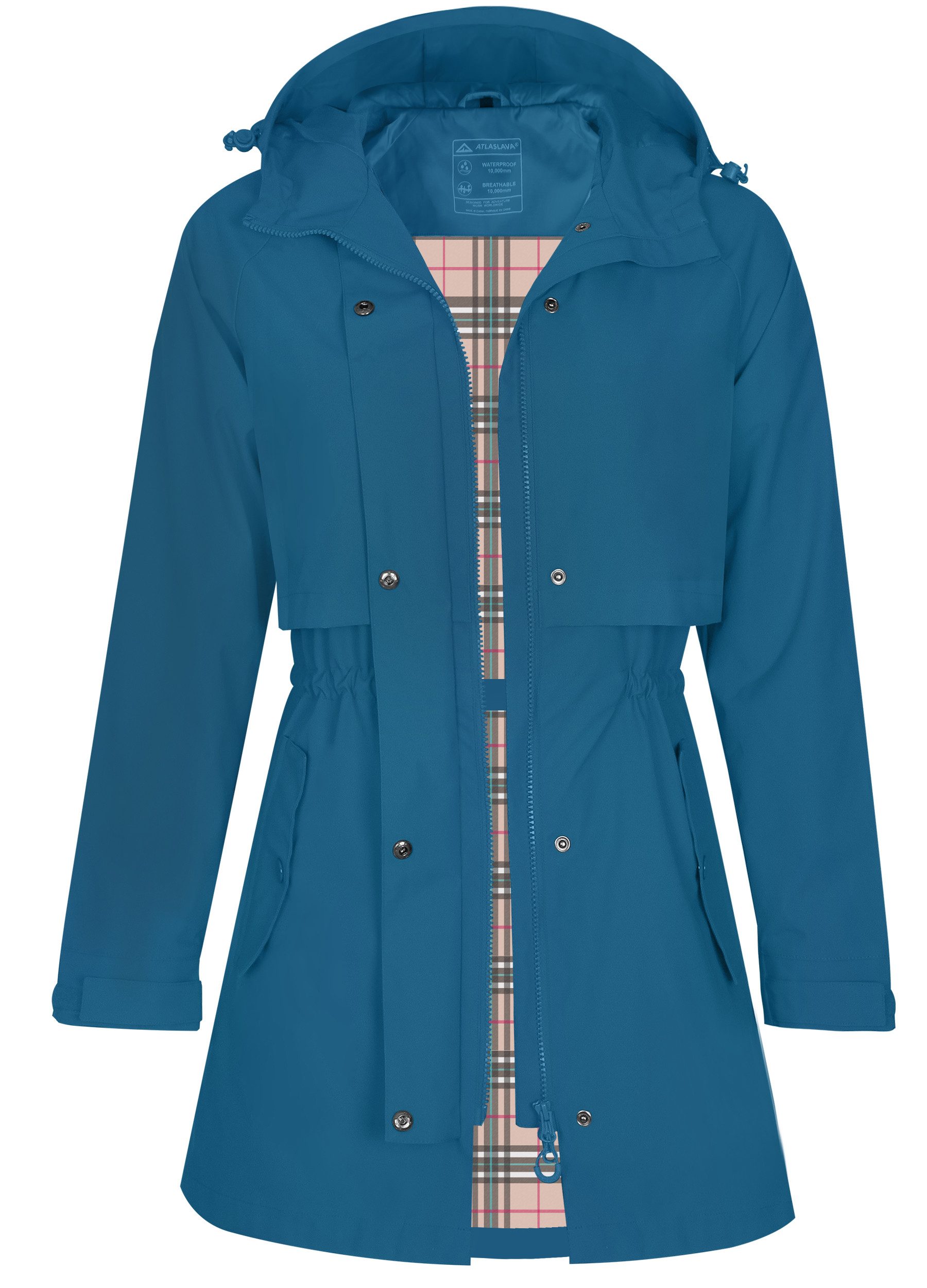 ATLASLAVA Regenjacke Damen Regenmantel Wasserdicht Kapuze Women Rain Jacke (1-St) Übergangsjacke Outdoor Frühling Sommer Herbst