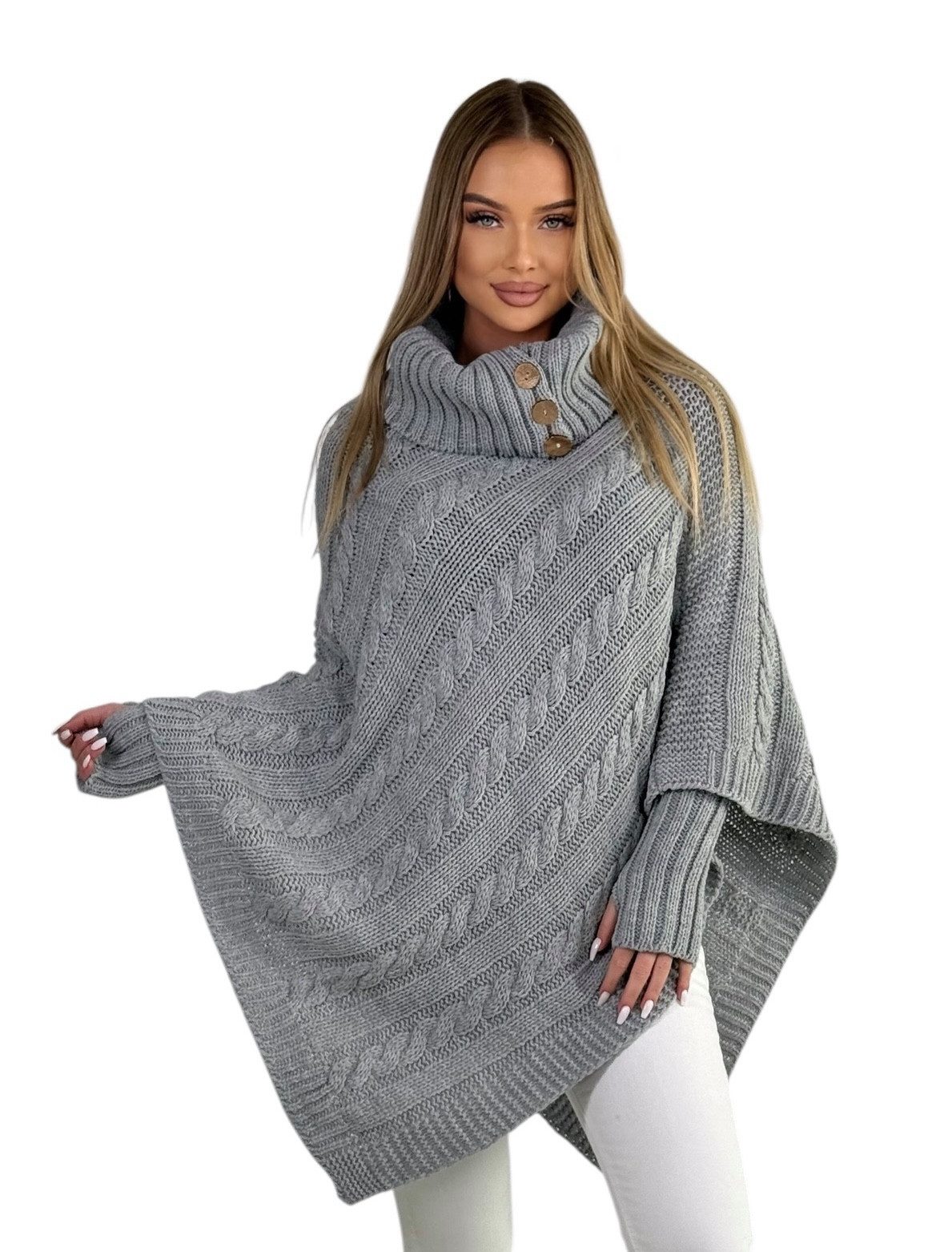 Mississhop Strickponcho Poncho Strick Sweatshirt Pullover günstig online kaufen