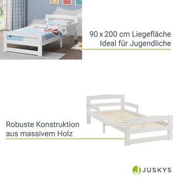 Juskys Einzelbett Arona (90x200 cm mit Matratze - Weiß), für Jugendliche, moderne Optik, Rausfallschutz, inkl. Matratze