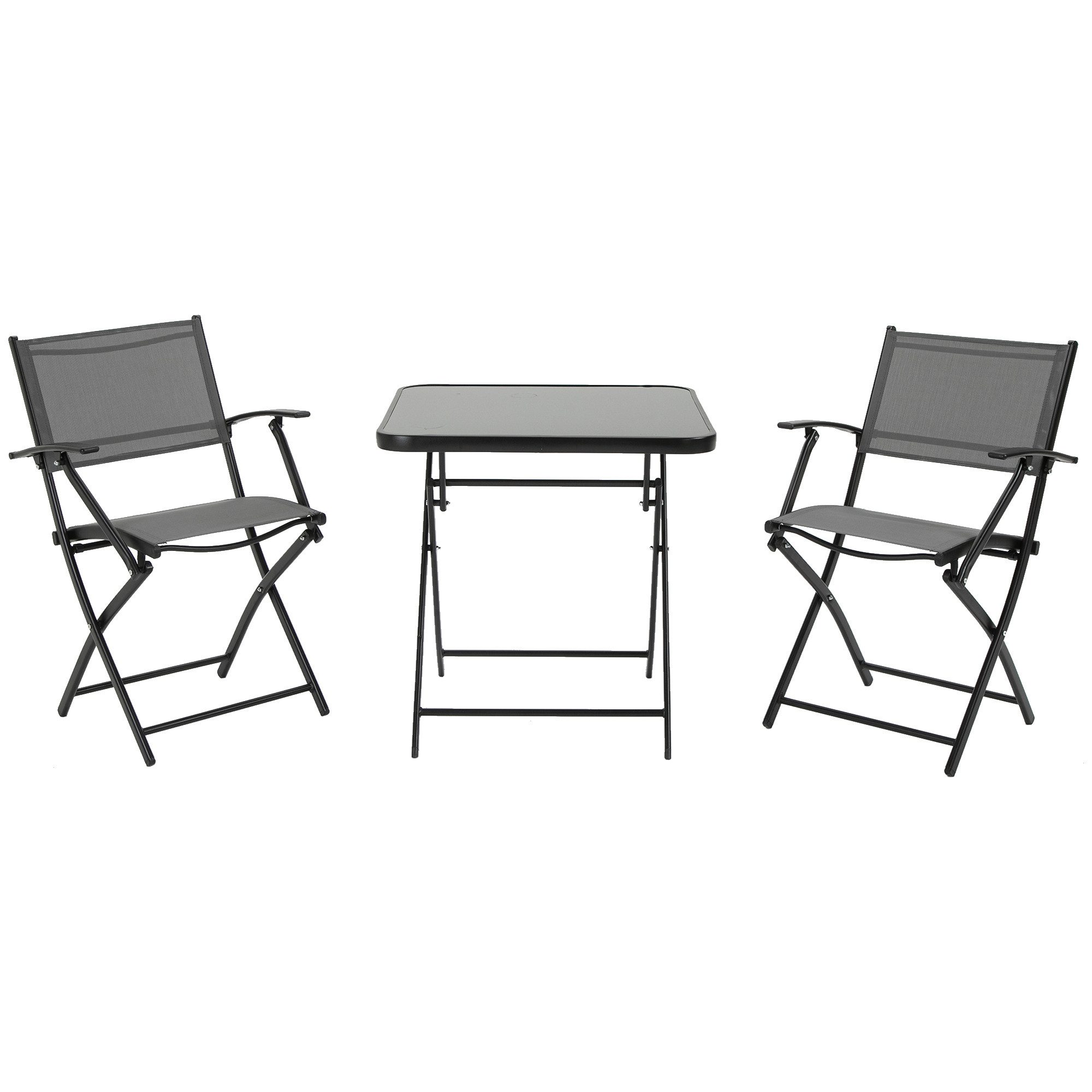 MC Star Balkonset klappbar 2 Personen Sitzgruppe mit Tisch und 2 Stühlen aus Metall Mesh, (in Schwarz Grau für Garten und Terrasse)