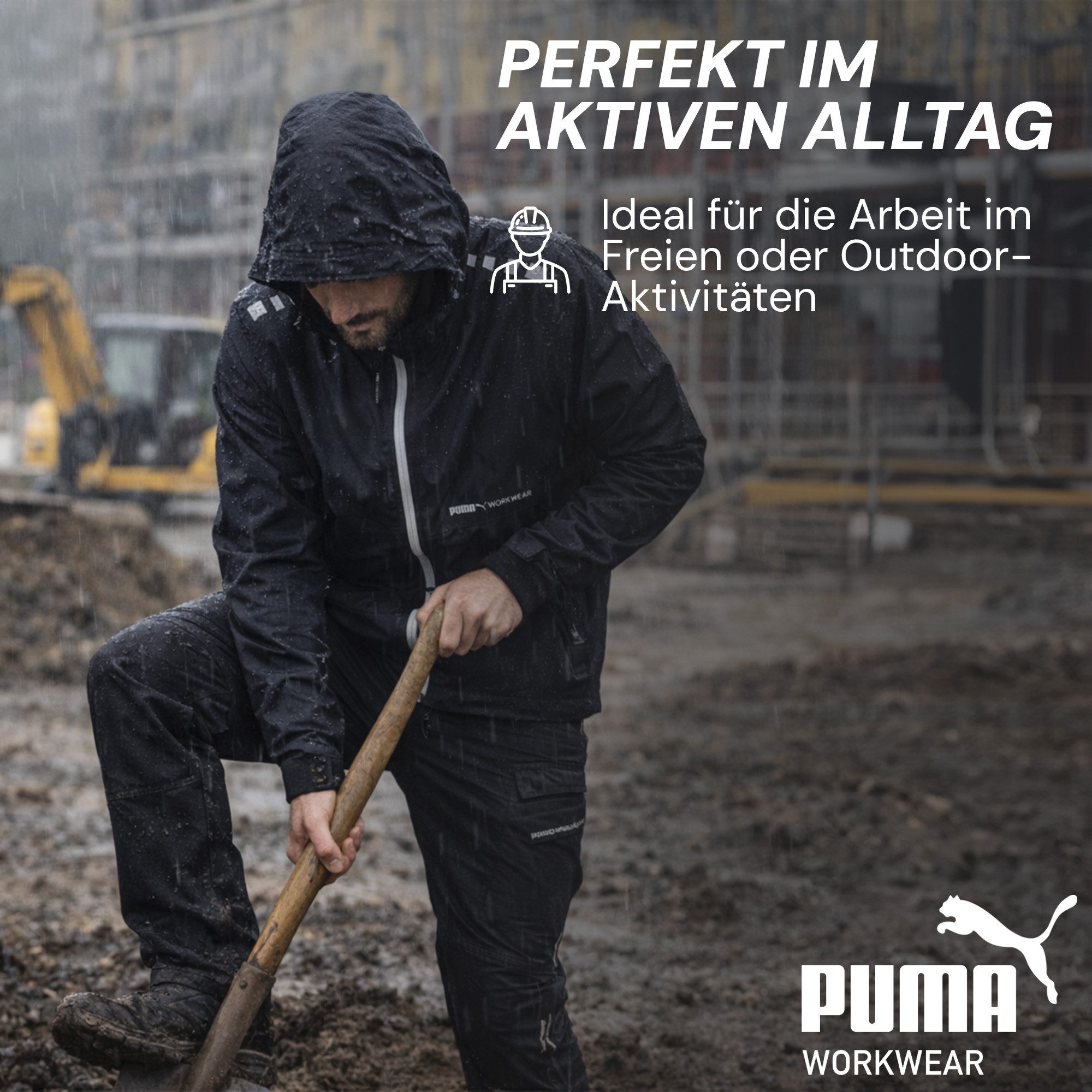 PUMA Workwear Regenjacke Herren - Wasserdicht - Leichter Windbreaker Fahrradjacke mit Kapuze Robuste und Atmungsaktive Arbeitsjacke für Handwerk & Bauarbeit – Bild 5 von 5