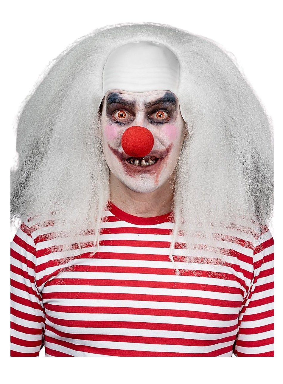 Metamorph Kostüm-Perücke Scary Horrorclown weiß - Halloween Perücke, Langhaarige Clownsperücke mit Latexstirn