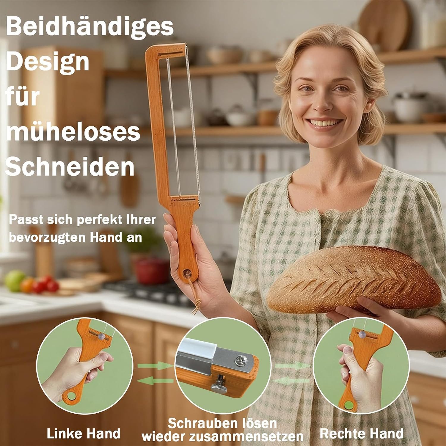 Fyrove Brotschneidebrett Brotschneider für selbstgebackenes Brot, Verstellbares Brotsäge, Holz Bäckermesser für knuspriges Sauerteigbrot und Baguette – Bild 2 von 5