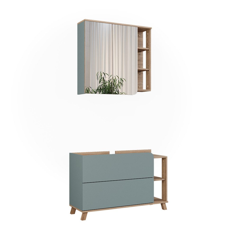Vicco Badmöbel-Set Karen, Sonoma/Blau, 2 Teile, (2-St., 2er Set)