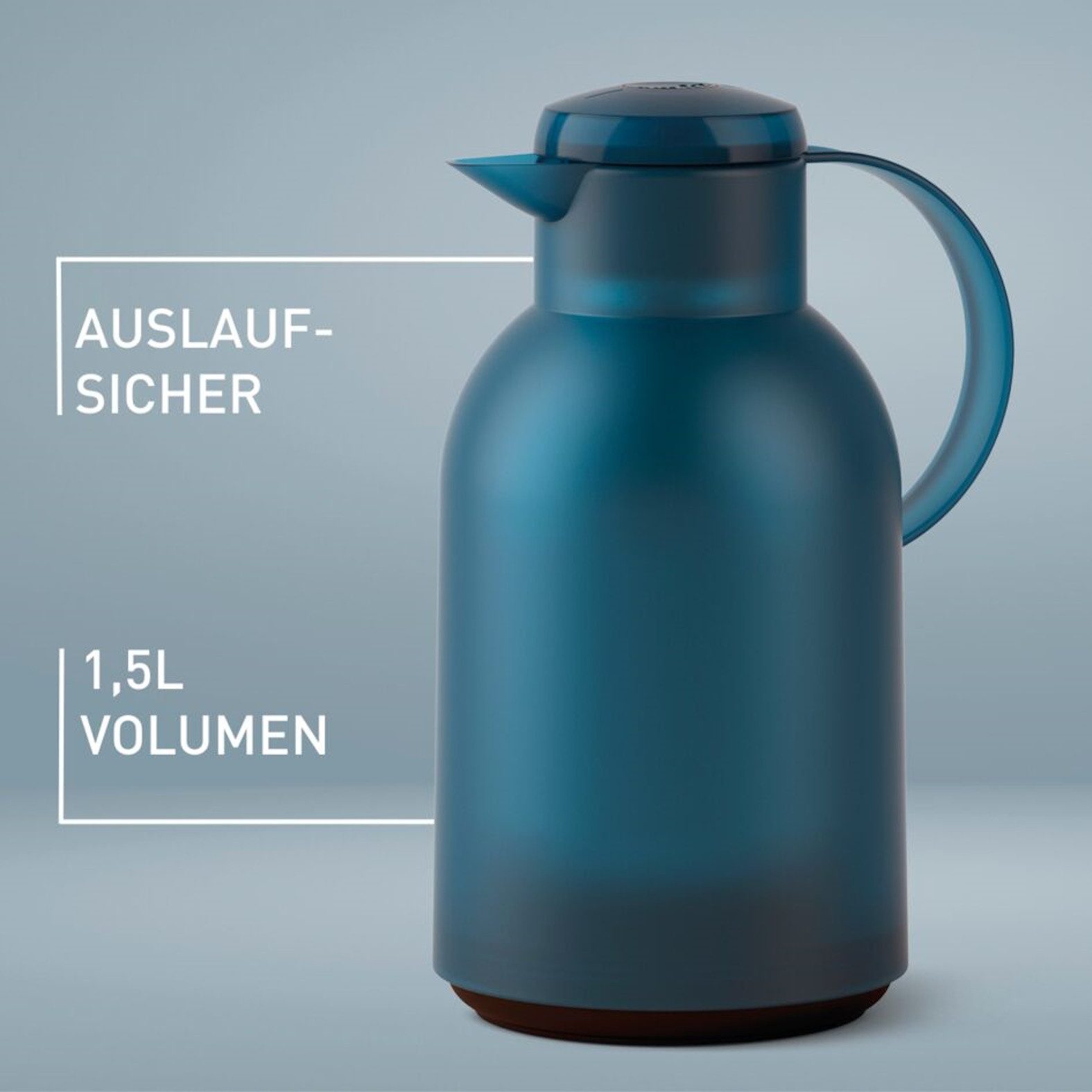 Emsa Isolierkanne Samba, 1,5 l, XXL-Modell, zeitloses Design, einfacher Knopfdruck, 24h kalt, 12h warm