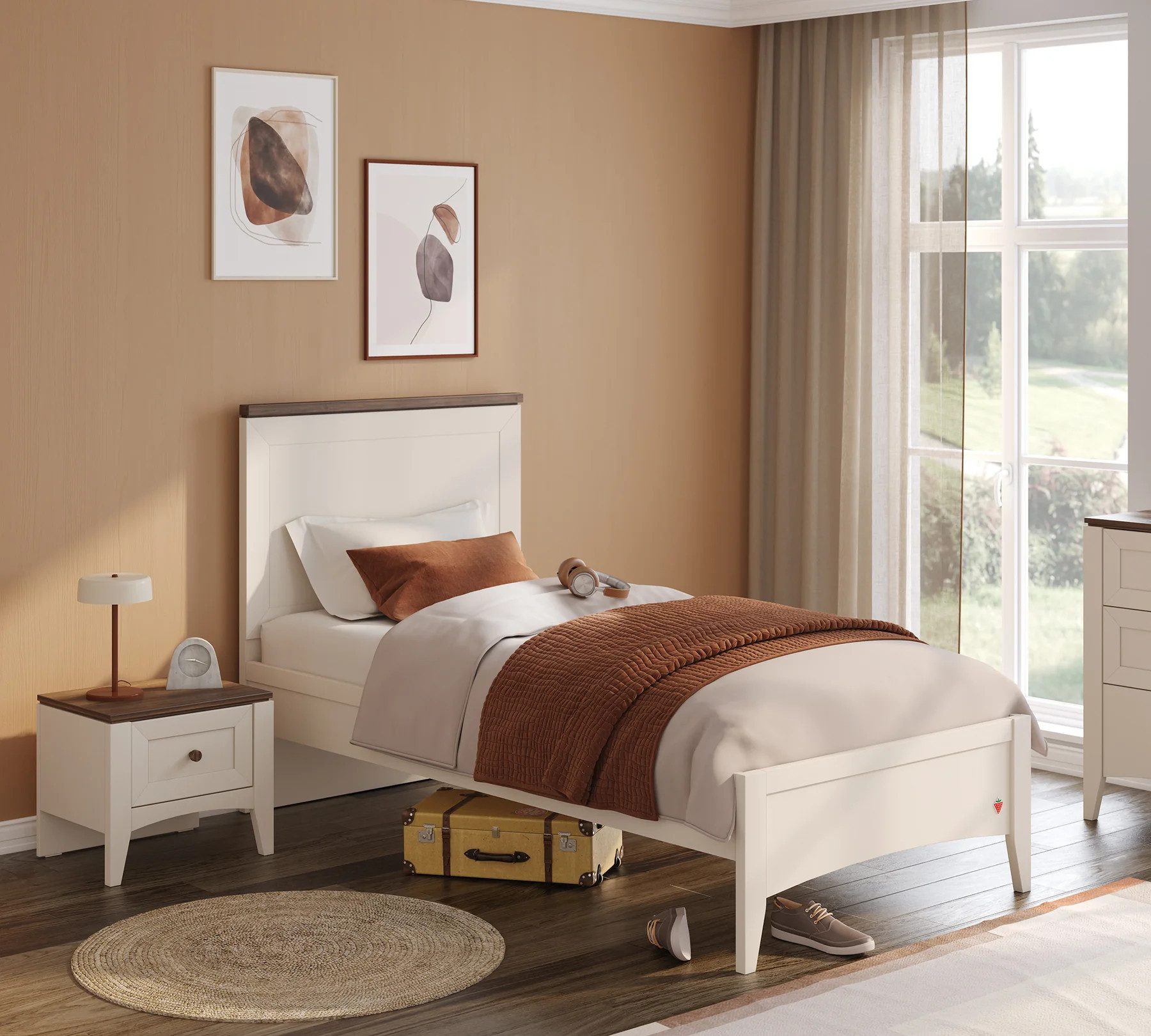 Möbel-Zeit Bett LAPEL Jugendbett – 100x200 / 120x200 cm – Cremeweiß – Modernes Design
