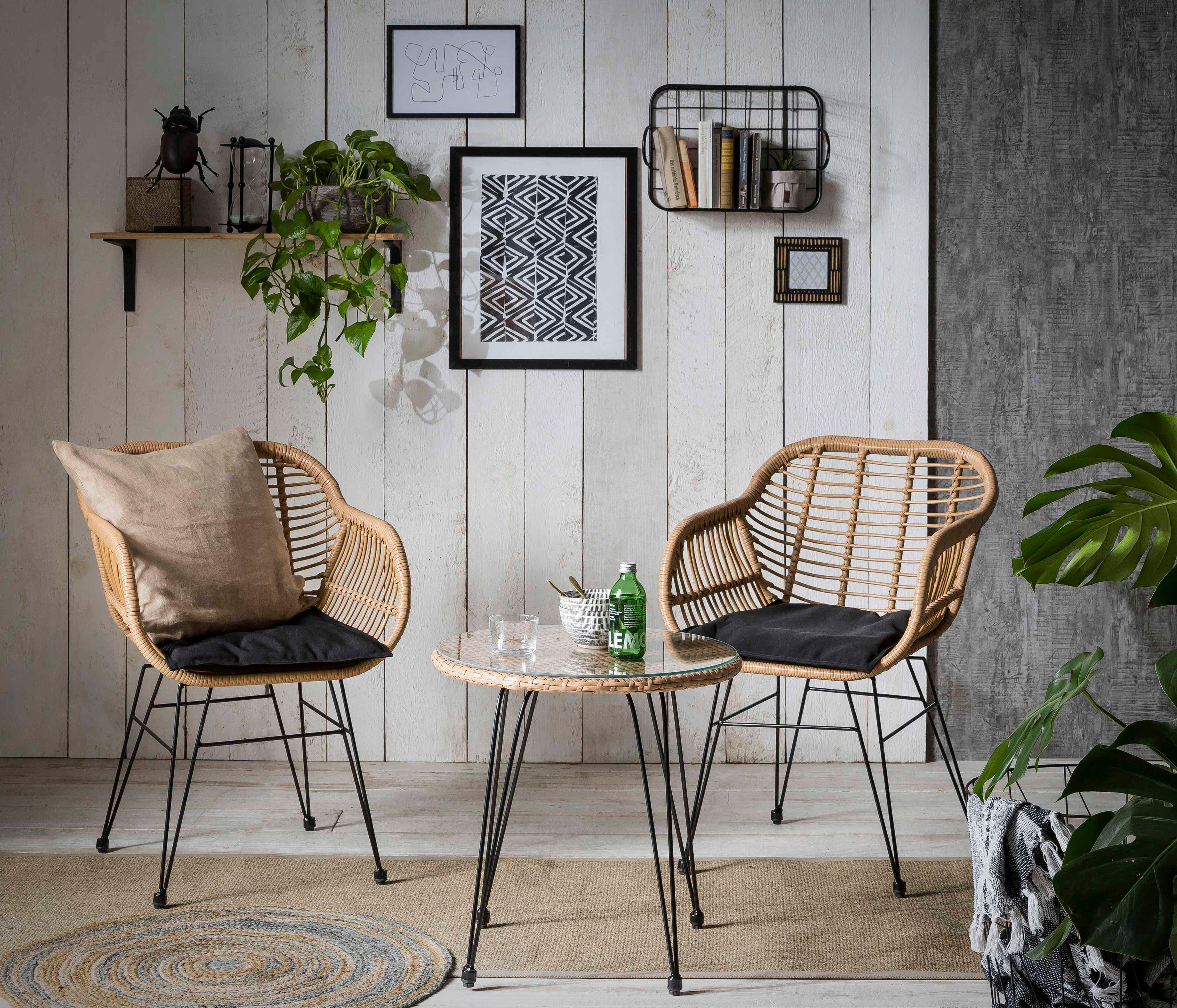INOSIGN Sitzgruppe Adiba, für Indoor, Terrasse, Wintergarten oder Garten geeignet, Tischplatte aus Sicherheitsglas