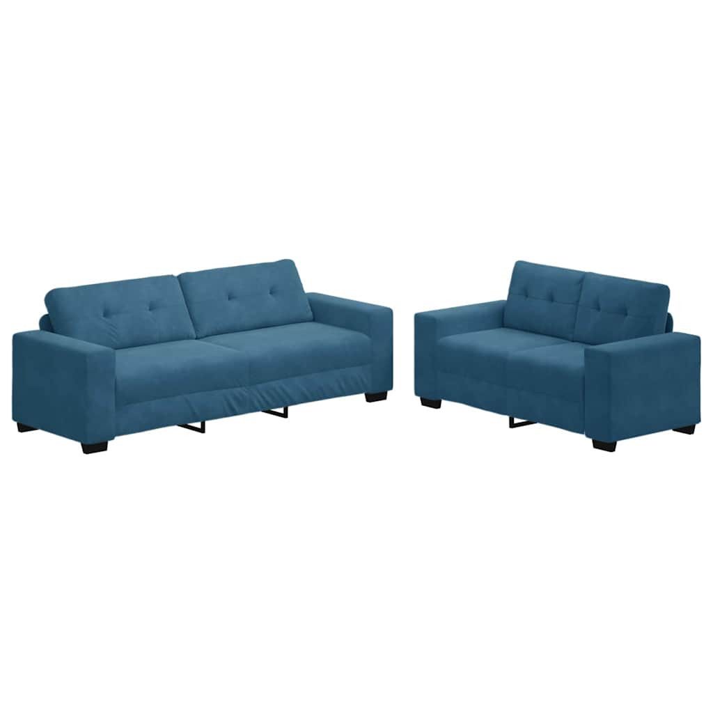 vidaXL Sofa 2-teiliges Sofa-Set mit Kissen, blauer Samt