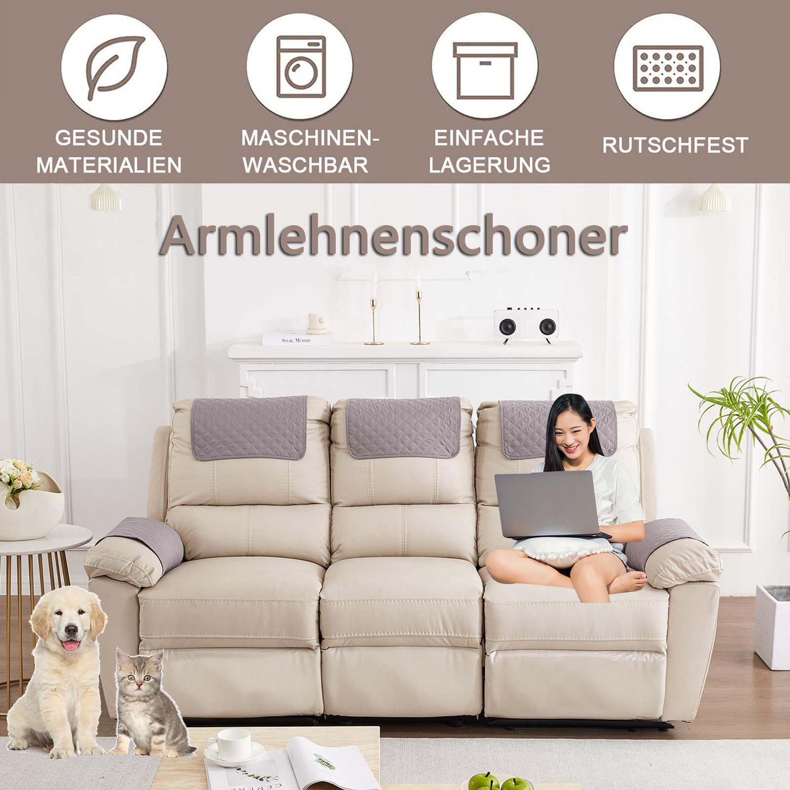 Coonoor Sesselschoner Armlehnenbezüge 3/4/5-er Set, Rutschfester Sofa Armle günstig online kaufen