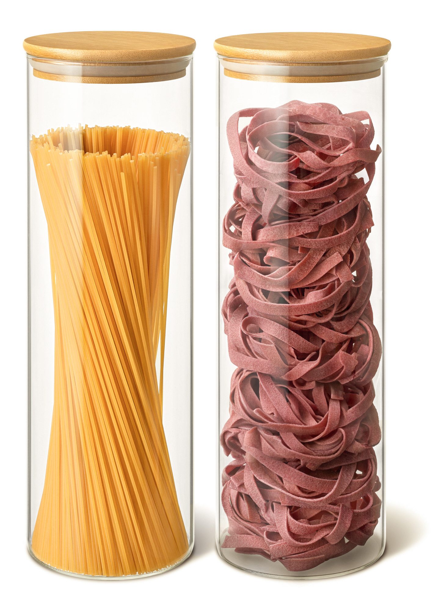 Praknu Vorratsdose 2er Set Groß Spaghetti Vorratsgläser mit Deckel - Aufbewahrungsglas, Borosilikatglas, (Set, 2-tlg), Aufbewahrung Küche Lebensmittel aus Glas - Luftdicht mit Bambusdeckel