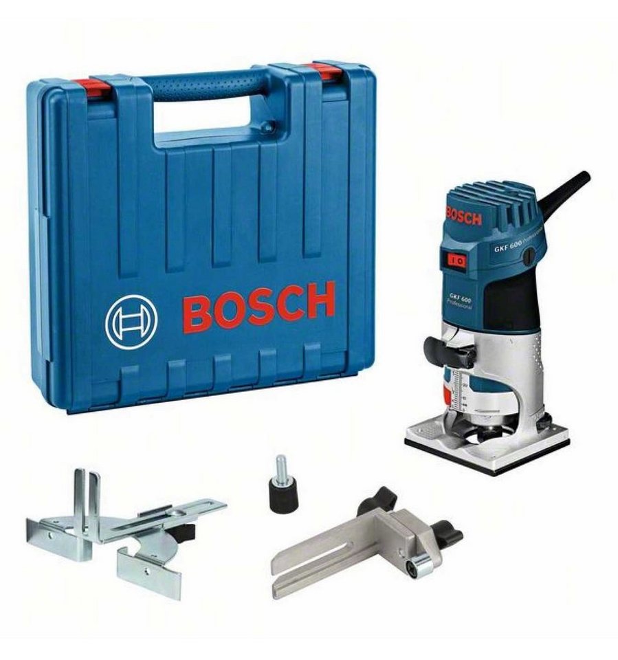 Bosch Professional Fräse Kantenfräse GKF 600, Zubehör, Handwerkerkoffer,  Variable Tiefeneinstellung und passgenaue Fixierung für exakte Ergebnisse