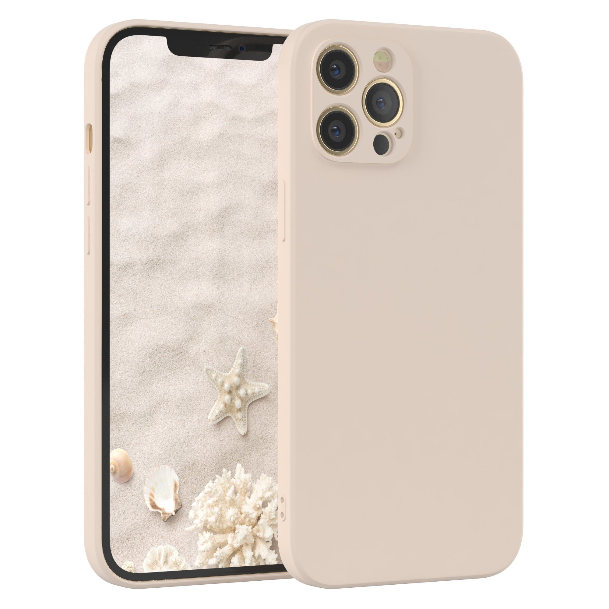 EAZY CASE Handyhülle TPU Hülle für Apple iPhone 12 Pro Max 6,7 Zoll, Bumper Case Matt Slimcover Silikonschutzhülle elastisch Taupe / Beige