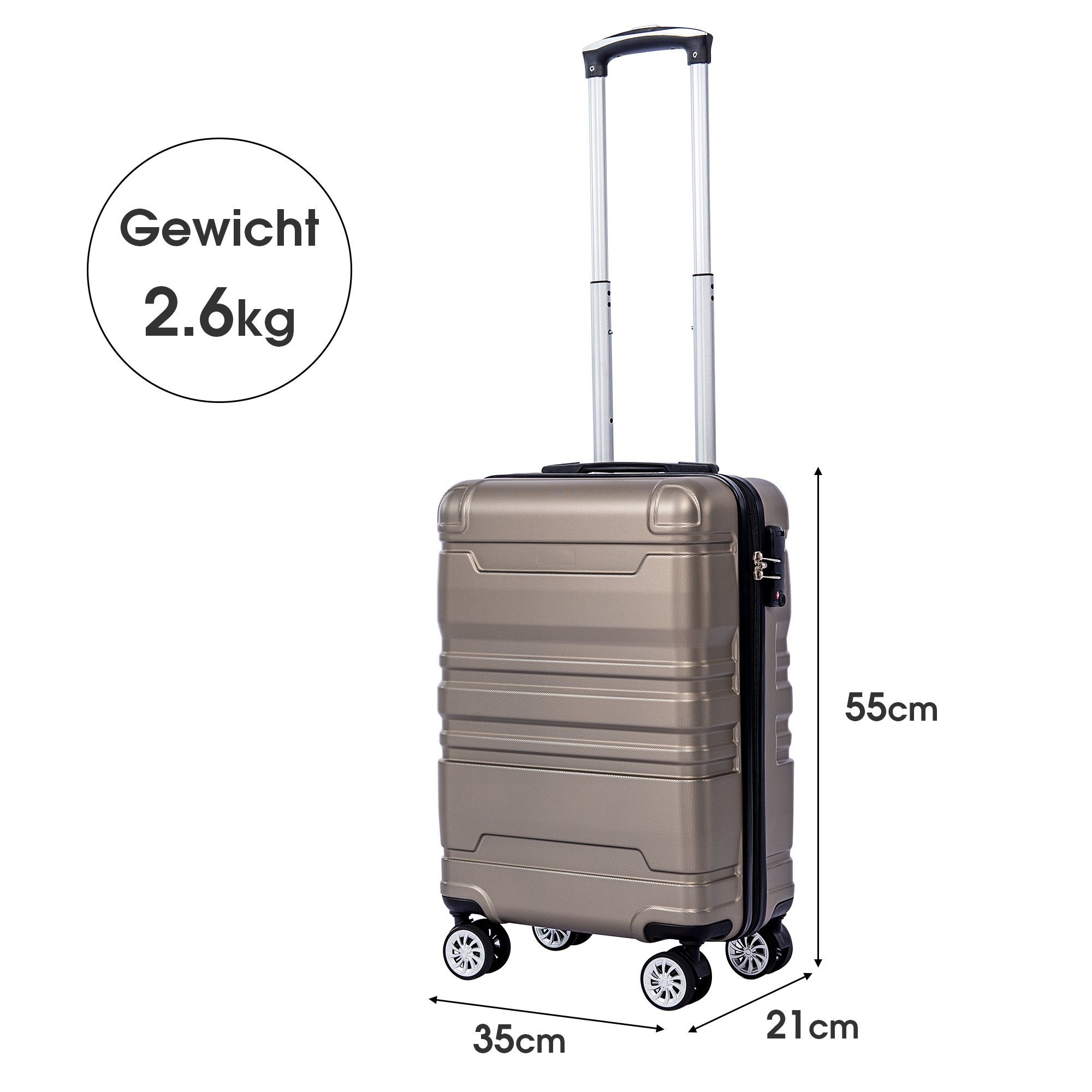 Koffer mit Rollen, Rollkoffer, Koffer TSA-Schloss Gold Hartschalen-Handgepäck, 4 Schwenkrollen Trolleys, SPLOE HAUSS Trolley Reisekoffer, und