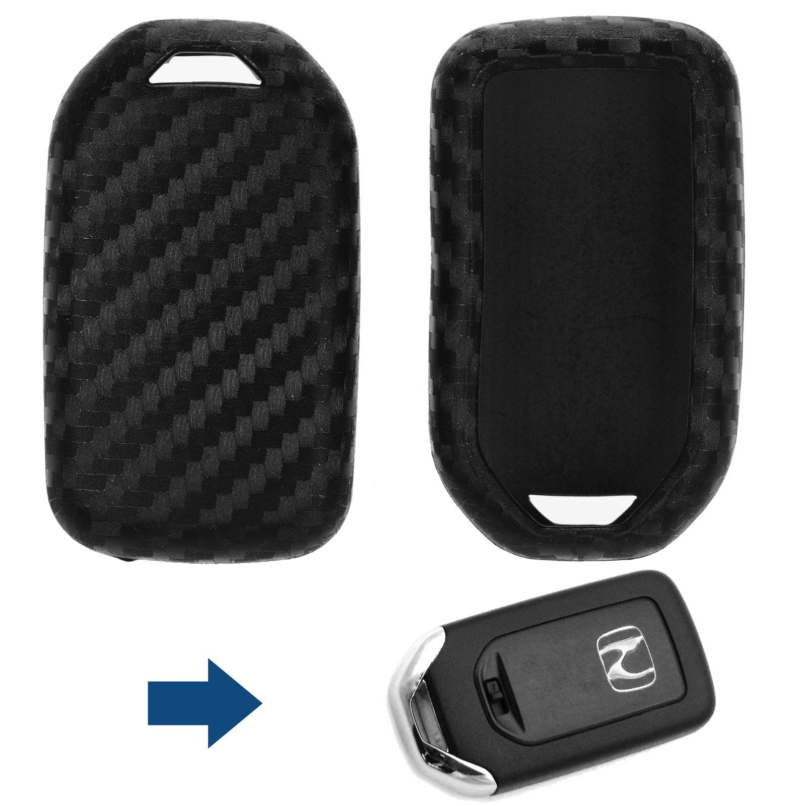 mt-key Schlüsseltasche Autoschlüssel Softcase Silikon Schutzhülle im Carbon Look, für Honda Accord Civic CR-V HR-V Jazz KEYLESS SMARTKEY