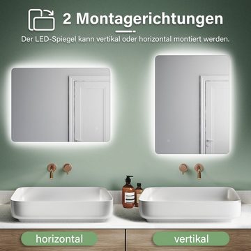 SONNI Badspiegel mit Beleuchtung mit Touch 80 x 50 Lichtspiegel Wandspiegel Bad, mit Touch kaltweiß IP44 energiesparend