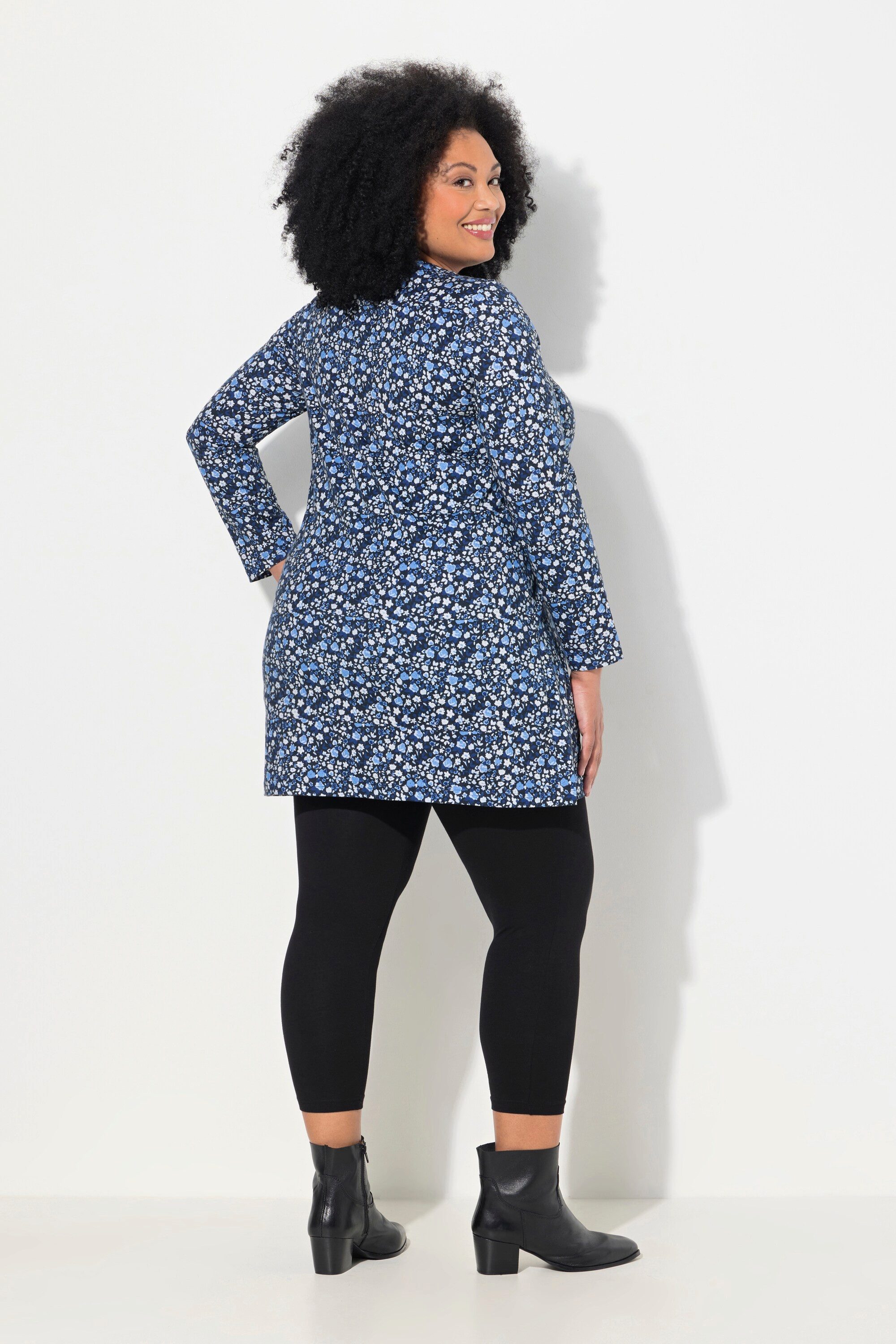 Ulla Popken Longshirt Longshirt gemustert A-Linie V-Ausschnitt Langarm