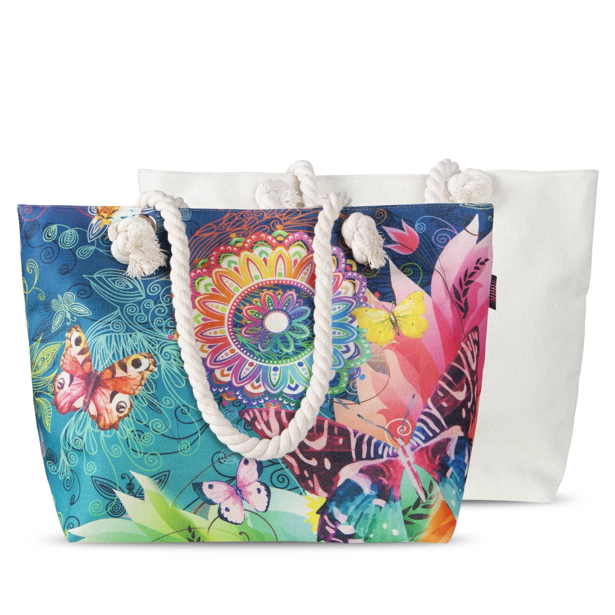 GMD Living Strandtasche PARADA, mit hochwertigem Motiv: Mandala Schmetterlinge, 630 denier