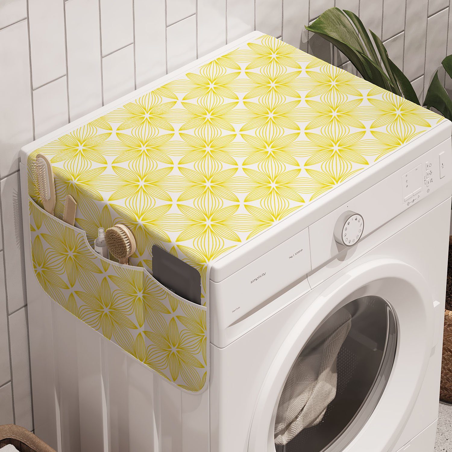 Geometrische Badorganizer und Blumen Blumen Monochrome Trockner, für Waschmaschine Abakuhaus Anti-Rutsch-Stoffabdeckung