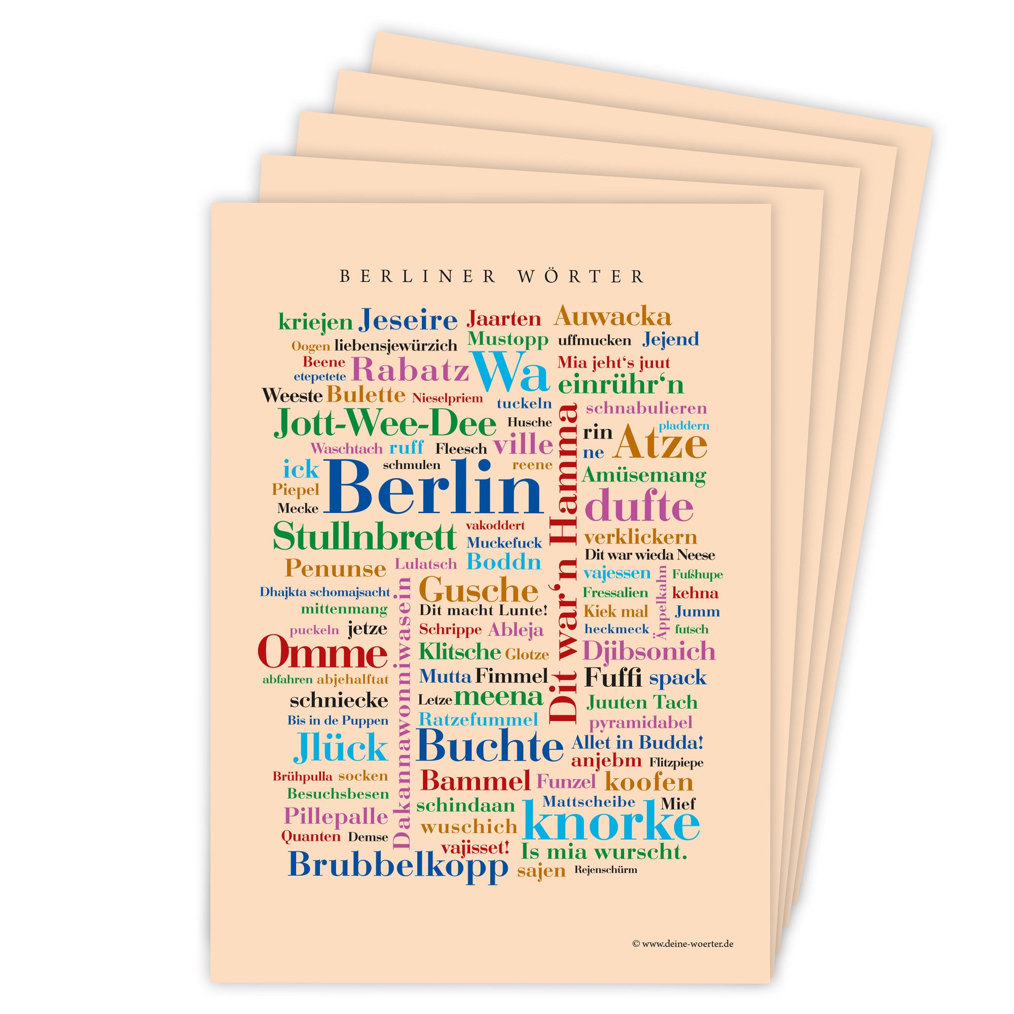 Deine Wörter Grußkarten Berliner Dialekt Postkartenset, 5 Karten, DIN A6, Souvenir