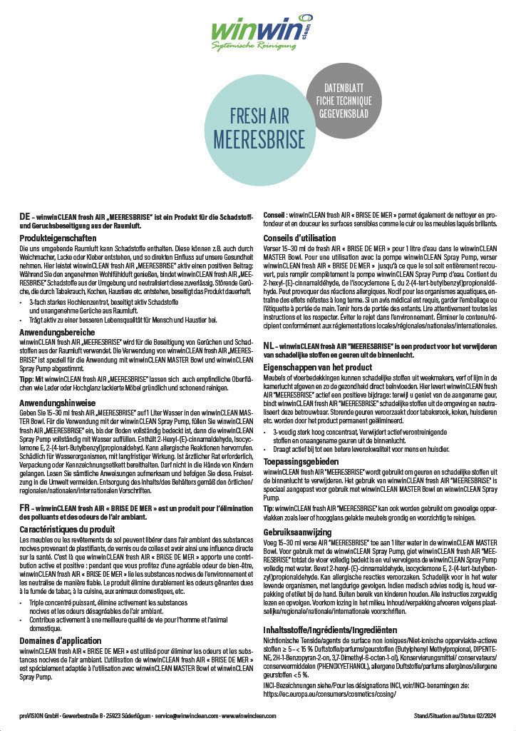 winwinCLEAN Raumduft fresh AIR Raumluft Deo Konzentrat 500ml-Geruchsentferner Meeresbrise (1 x 500ml), Geruchsentferner,Geruchsneutralisierer,Luftreiniger,Raumluftdeo