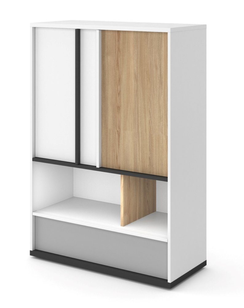 Feldmann-Wohnen Highboard Imola (Imola, 1 St., Highboard mit 2 Drehtüren), 90cm weiß / graphit / grau / salisbury eiche 2-türig