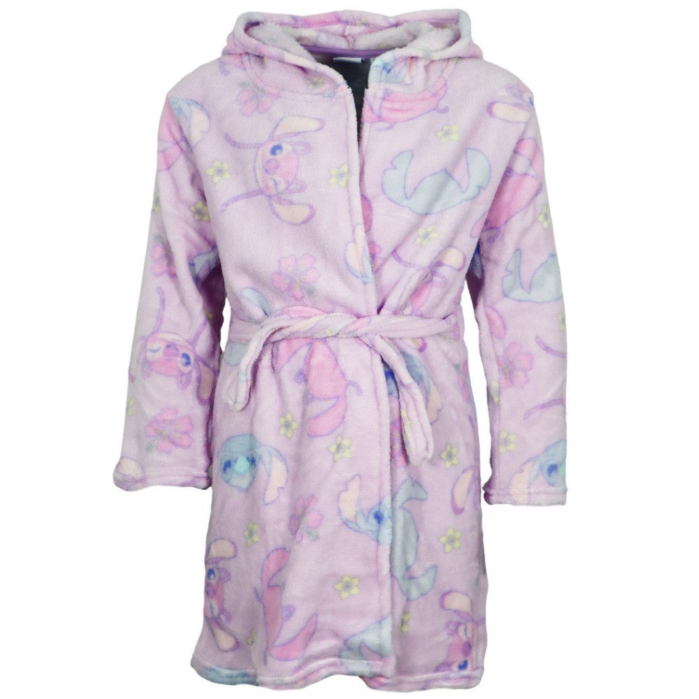 Disney Kinderbademantel Disney Stitch Kinder Coral-Fleece-Bademantel mit Kapuze, Knielang, Polyester, Kapuze, Bindegürtel, Gürtelschlaufen, Bindegürtel