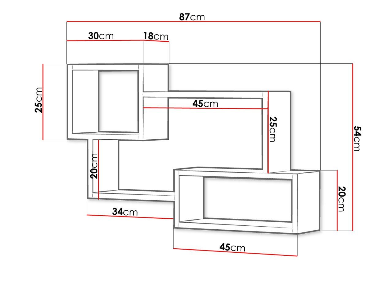 005, / cm Trio Eiche Sonoma Weiß Wandregal 87x18x54 Mirjan24