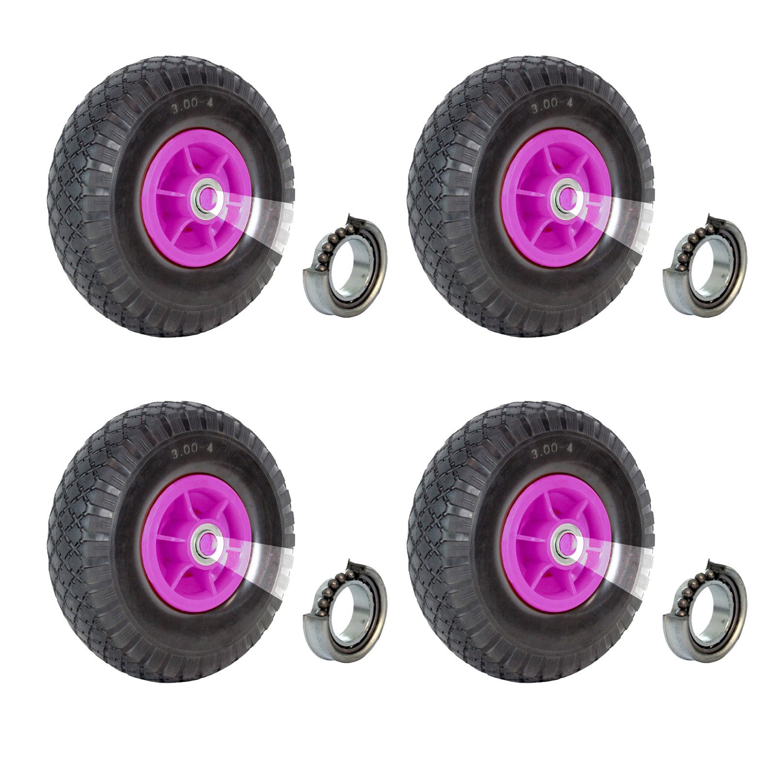 TRUTZHOLM Sackkarren-Rad Luftrad 260x85 mm 3.00-4 60 mm versetzte Nabe Ø 20 mm pink 4 PR Gewebe (Spar-Set, 4er Set), Robust