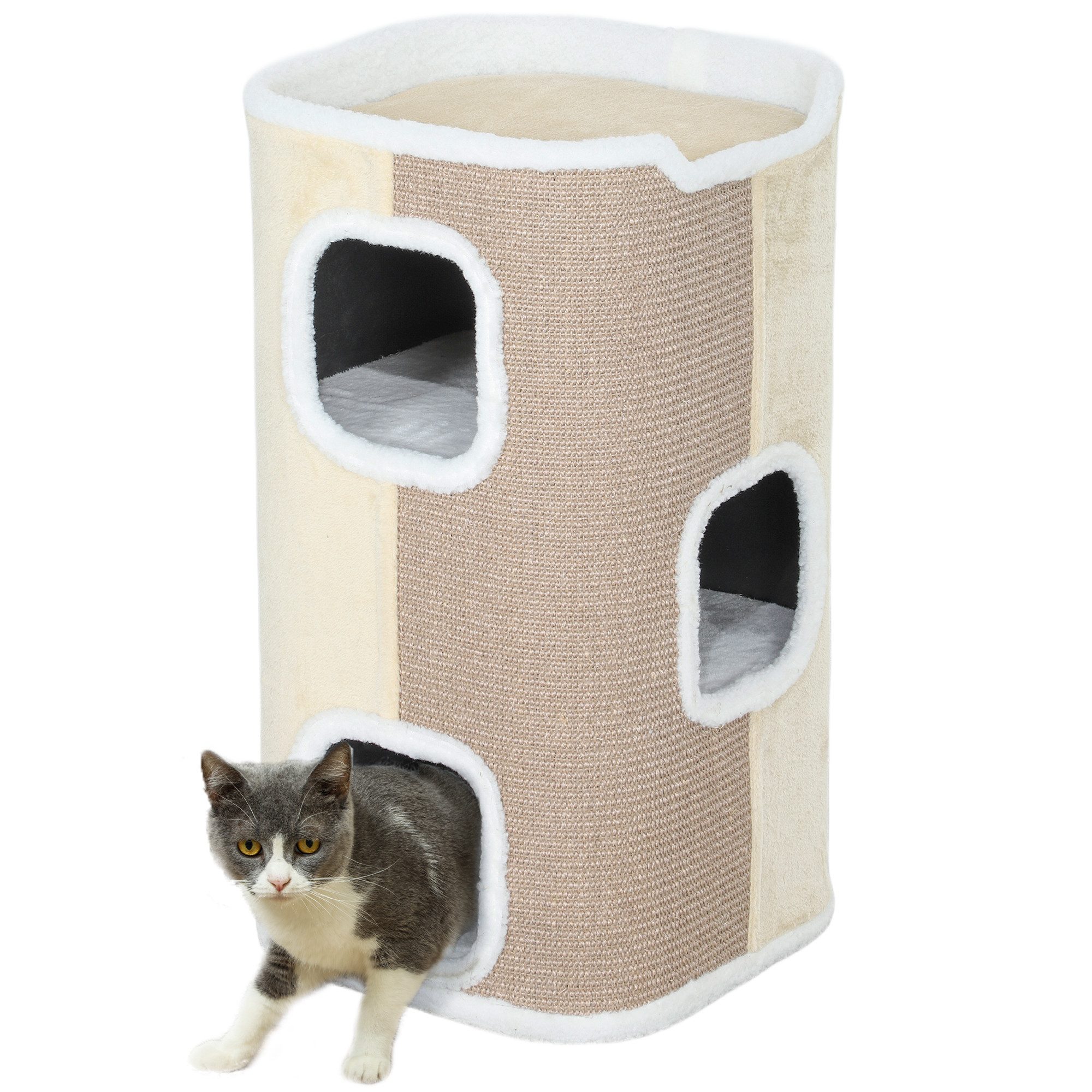 PawHut Kratztonne für Katzen 3 Ebenen Kletterbaum Spanplatte Polyester, (Ka günstig online kaufen