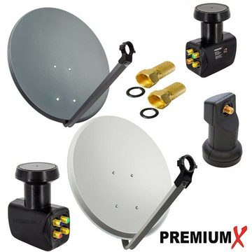 PremiumX 45cm Satellitenschüssel Hellgrau SAT Antenne Quad LNB 8x F-Stecker SAT-Antenne