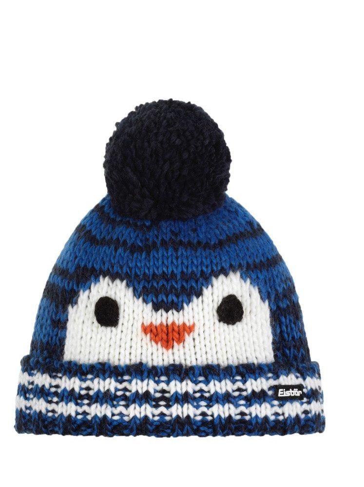 Eisbär Bommelmütze Wintermütze (Pompon) Rico - mit Pinguinmotiv - blau/weiss - Kinder