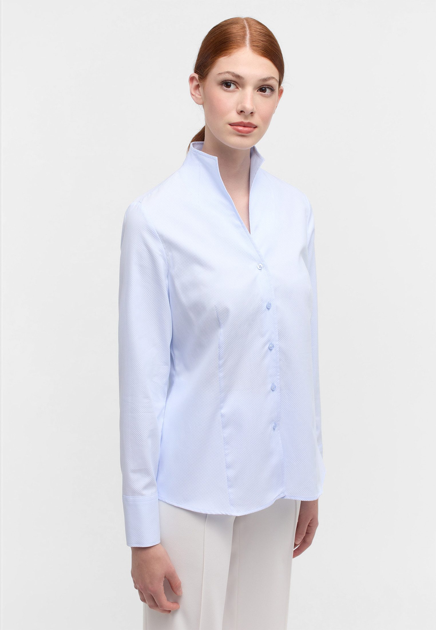 Eterna Blusentop ETERNA REGULAR FIT Langarm Bluse mittelblau strukturiert 7001-12-D266